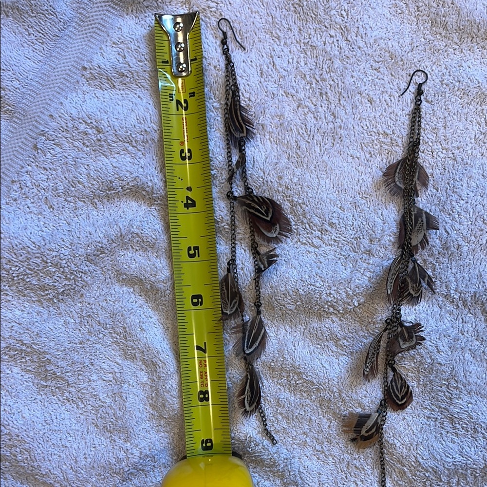 Long Feather and Chain Earrings - Picture 3 of 3